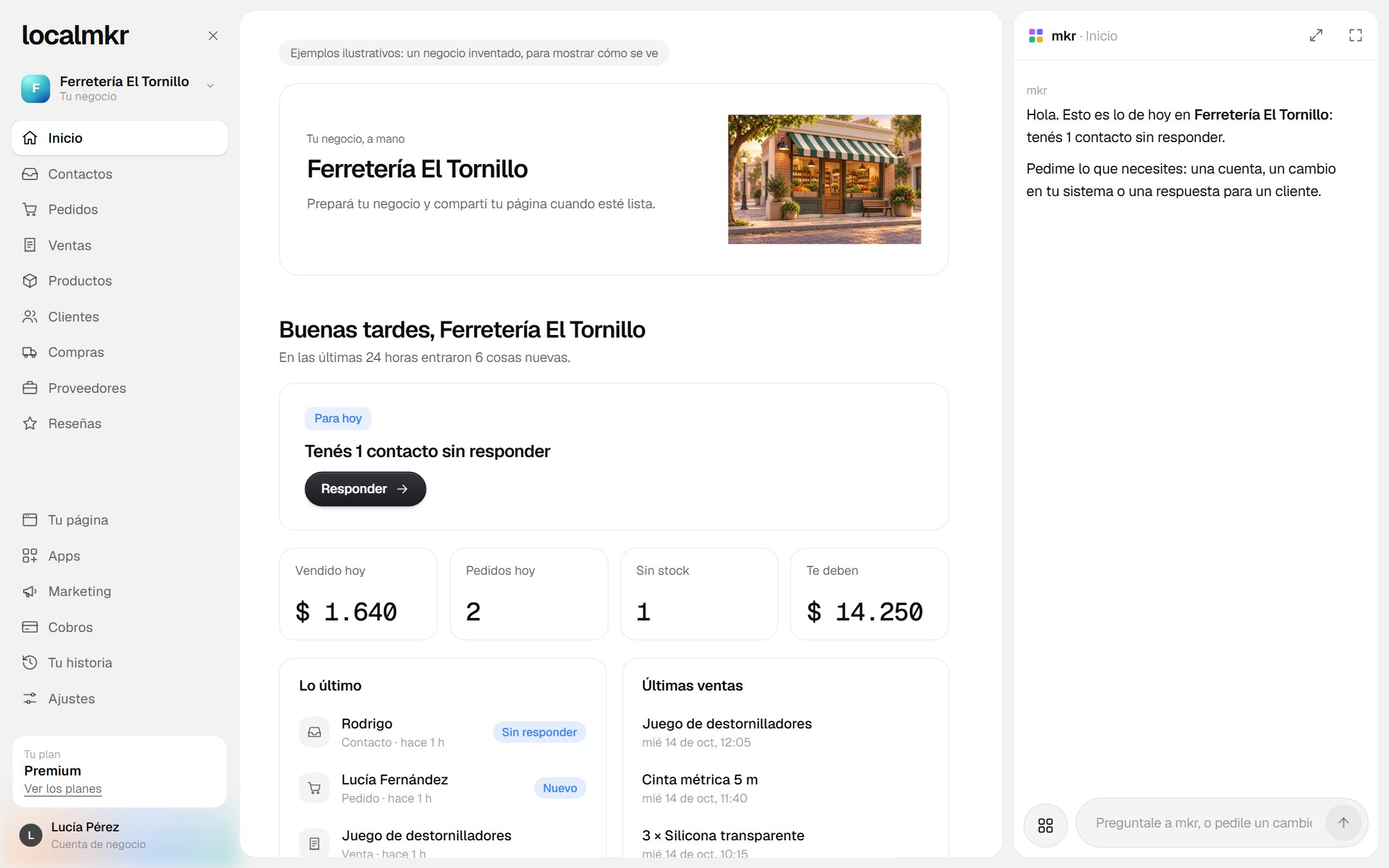 El sistema de una ferretería, en la computadora (ejemplo): pedidos, ventas, productos, clientes, compras, proveedores y reseñas