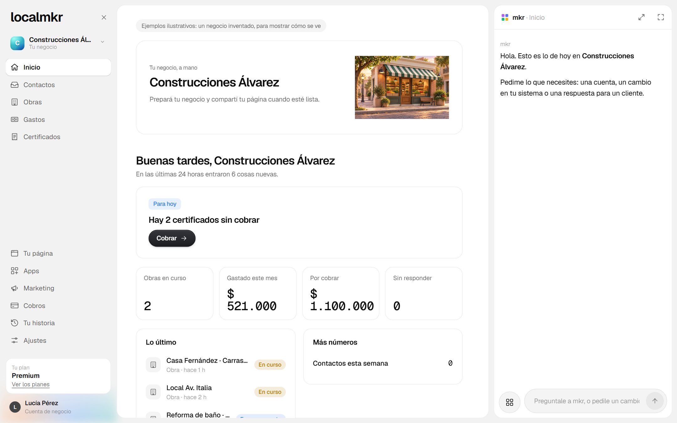 El sistema de una constructora, en la computadora (ejemplo): obras, gastos y certificados de avance