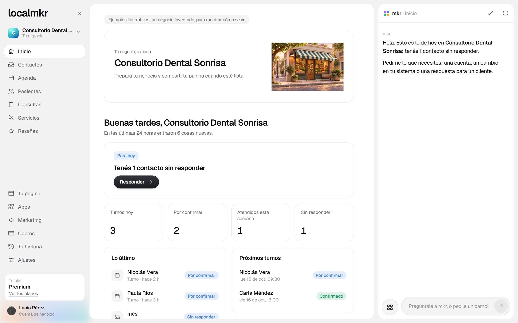 El sistema de un consultorio dental, en la computadora (ejemplo): la agenda, los pacientes, las consultas, los servicios y las reseñas