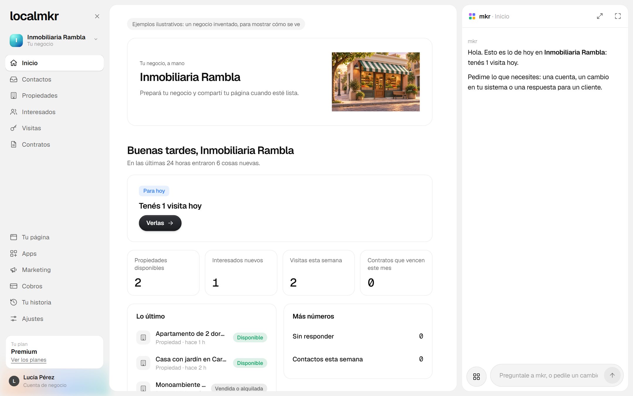 El sistema de una inmobiliaria, en la computadora (ejemplo): propiedades, interesados, visitas y contratos