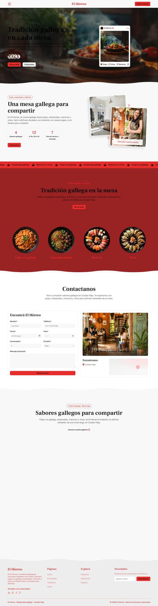 Página de ejemplo de un restaurante